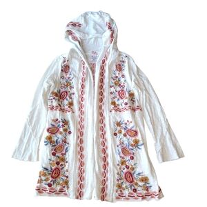 Embroidered Floral Hooded Cardigan - White